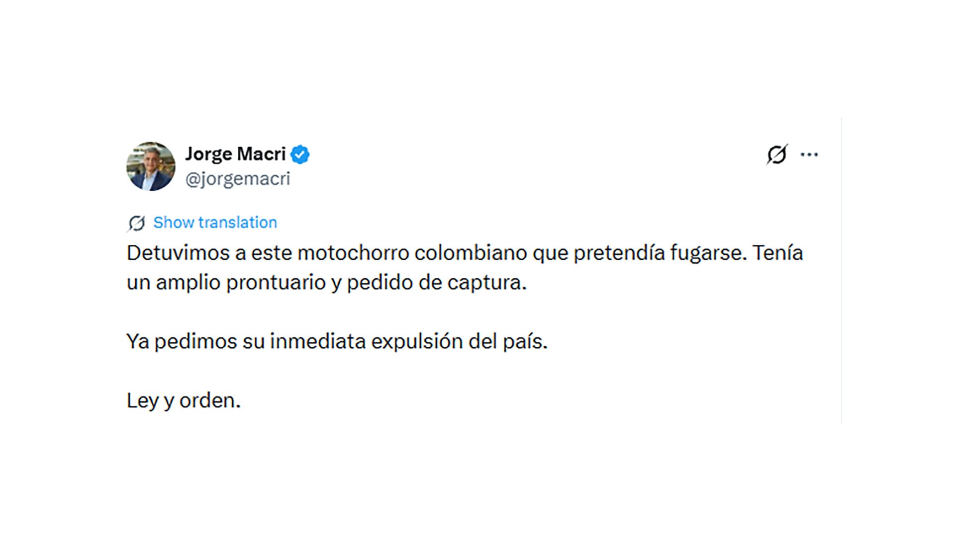 El jefe de Gobierno porteño adelantó que el aprehendido será expulsado del país