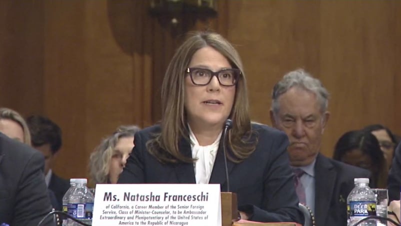 Natasha Franceschi se presentó ante el Comité de Relaciones Exteriores del Senado para buscar su confirmación como embajadora de Estados Unidos en Nicaragua./ (Captura de pantalla)