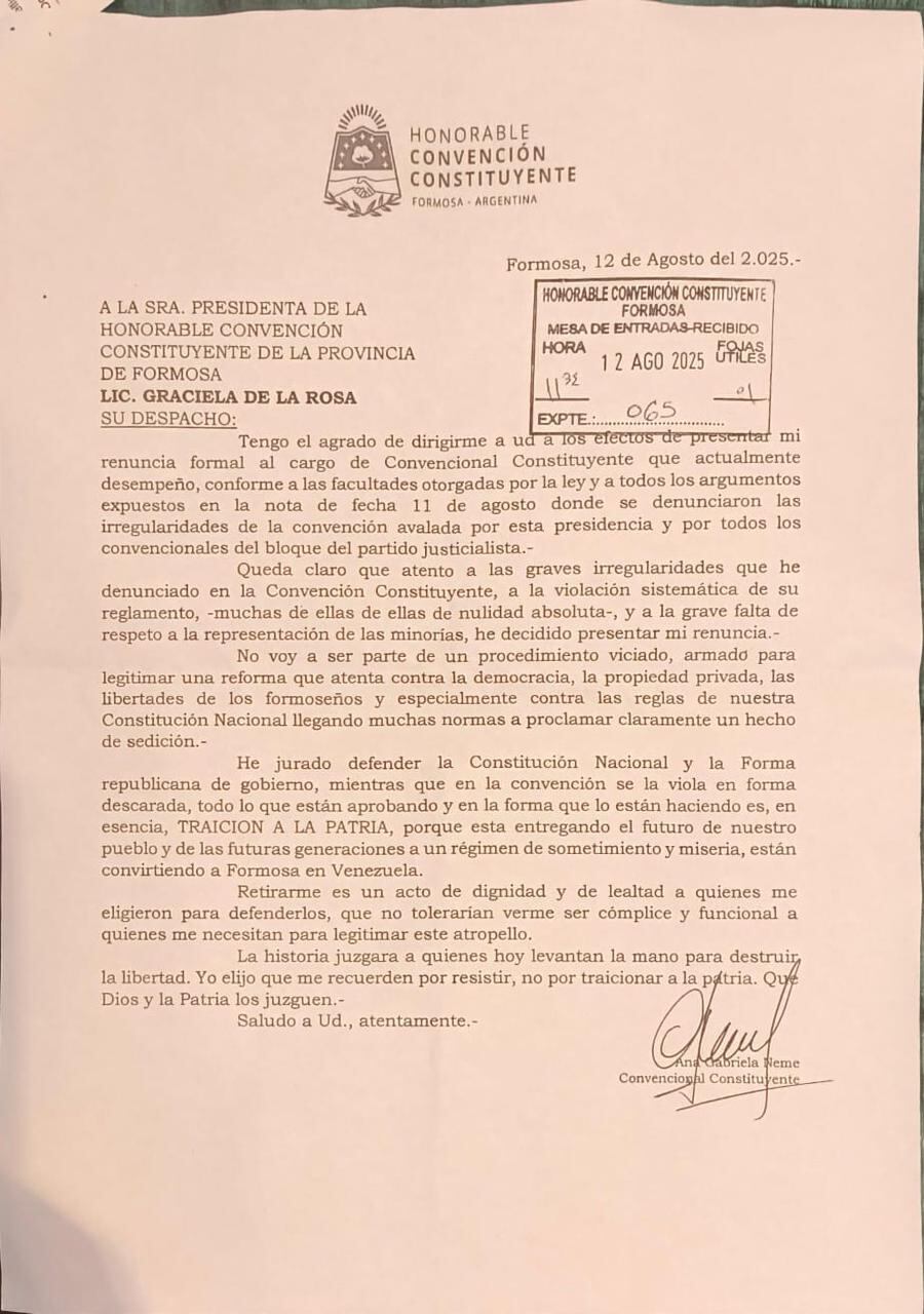 La renuncia de Neme.