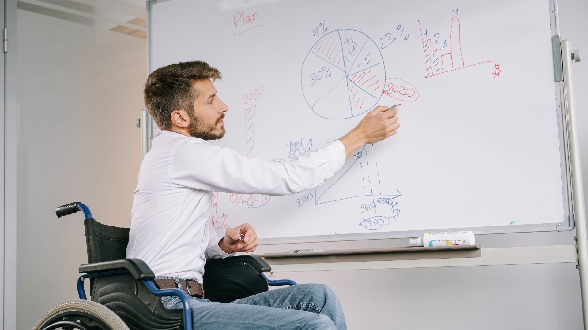 Un empleado con una discapacidad visible realiza su trabajo (Canva)