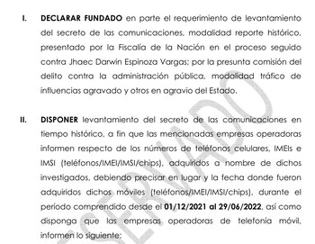 PJ levanta el secreto de las comunicaciones de Juan José Santiváñez