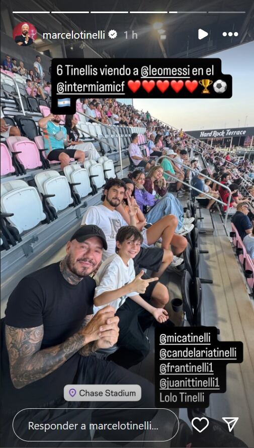 Marcelo Tinelli y sus cinco hijos en el debut de Rodrigo de Paul en el Inter Miami (Foto: Instagram)