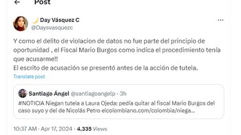 Day Vásquez dice que el delito de violación de datos no hizo parte del principio de oportunidad - crédito @Daysvasquezc