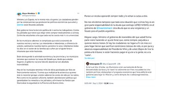 Mayra Mendoza critica a Luis Caputo tuit