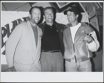 Bruce Willis, Sylvester Stallone y Arnold Schwarzenegger en una foto de archivo. (Photo by The LIFE Picture Collection/Getty Images)