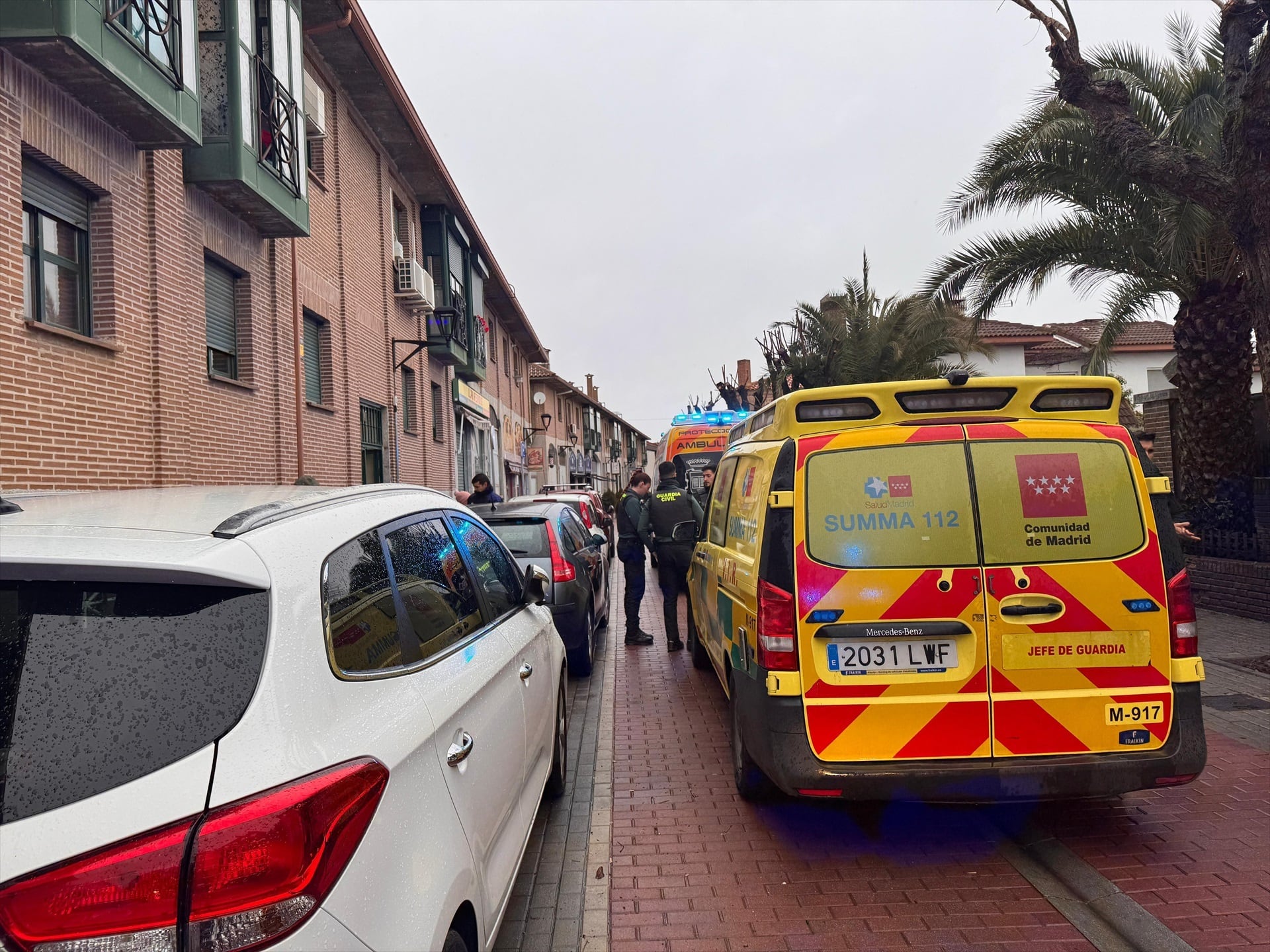 Ambulancias del SUMMA112 tras una agresión a una mujer de 30 años en su casa en Sevilla la Nueva (EMERGENCIAS 112 COMUNIDAD DE MADRID)