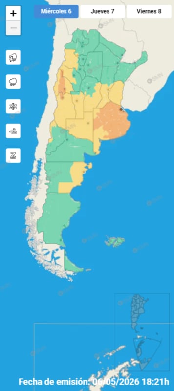 Las alertas del SMN por tormentas y vientos para el miércoles