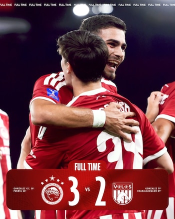 El Olympiacos se impuso 3-2 al Volos y reforzó su liderato en la Copa de Grecia con el delantero mexicano como protagonista ofensivo. (X/ @olympiacosfc)