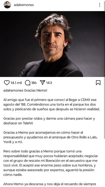 Adal Ramones escribió un mensaje