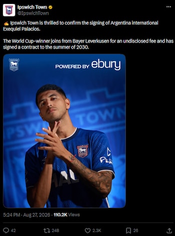 Exequiel Palacios al Ipswich Town