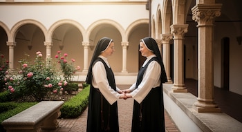 Dos monjas juntas enamoradas en convento