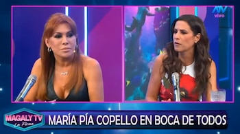 María Pía Copello anuncia quem, segundo ela, virá ao ATV e Magaly responde imediatamente. Captação: Magaly TV La Firme.
