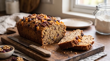 Receta de panqué de plátano con frutos secos en sartén: sin harina, sin azúcar y fácil de preparar