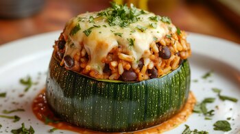 Deliciosas calabacitas rellenas de arroz,