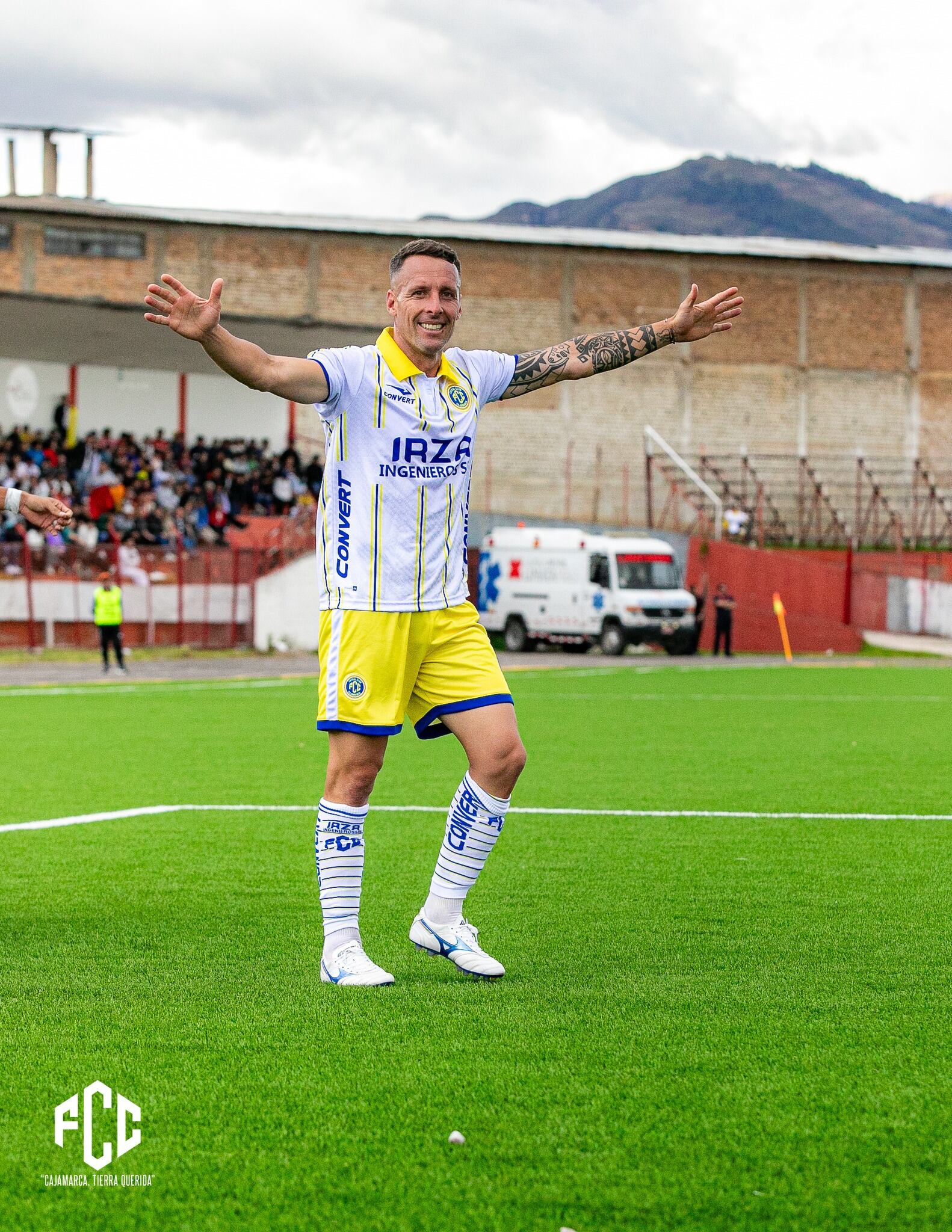 Celebración de Pablo Lavandeira tras el 1-0 parcial de FC Cajamarca ante ADT - Crédito: FC Cajamarca.