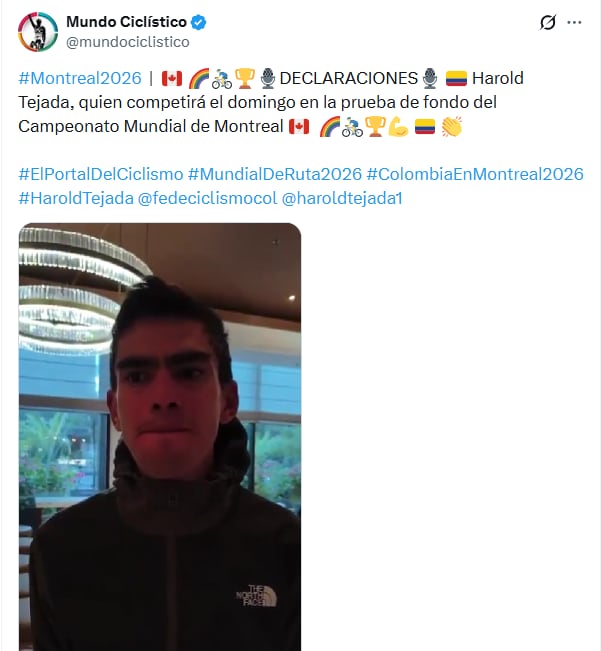 Harold Tejada, el ciclista colombiano, hablando con el medio Mundo Ciclístico - crédito @mundociclistico/X