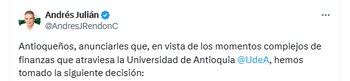 El gobernador de Antioquia anunció