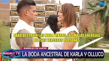 Karla Tarazona y Christian Domínguez realizan boda ancestral antes de su matrimonio civil. Captura: Magaly TV La Firme.