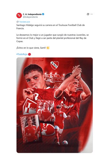 El posteo de Independiente