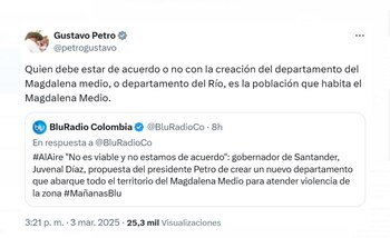Gustavo Petro responde al gobernador de Santander por no estar de acuerdo con la creación de un nuevo departamento - crédito @petrogustavo/X
