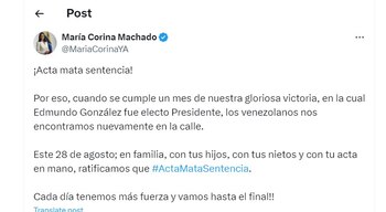 María Corina Machado reacciona a sentencia de Tribunal Supremo de Justicia de Venezuela - crédito @MariaCorinaYA