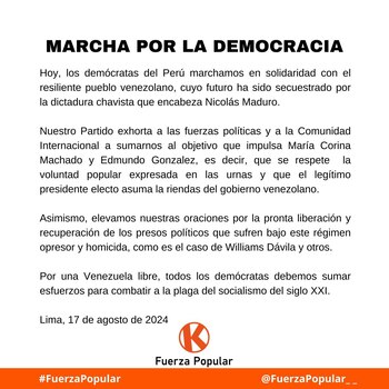Comunicado del partido liderado por
