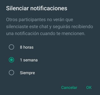 Silenciar conversaciones en WhatsApp. (Captura)