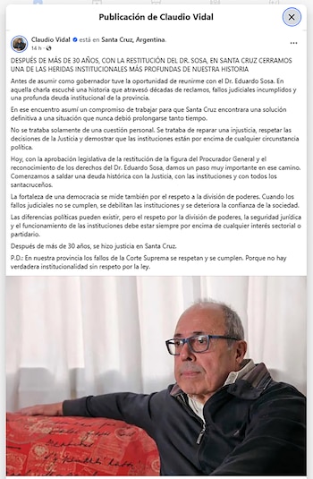 Claudio Vidal pela revisão do Ministério Público em Santa Cruz