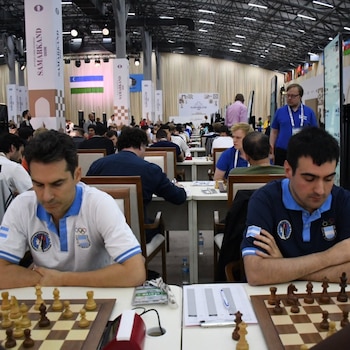 Faustino Oro en la olimpiada de ajedrez