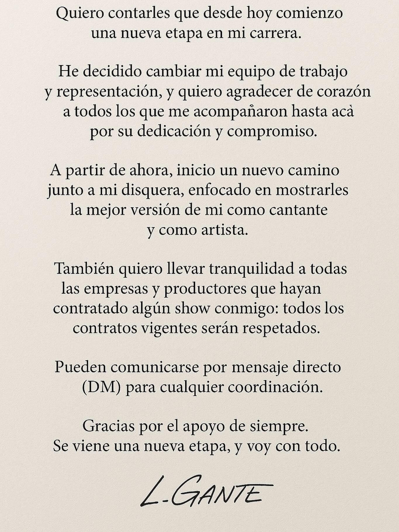 L-Gante anunció el inicio de una nueva etapa profesional, con un equipo renovado y el respaldo de One Blood Music