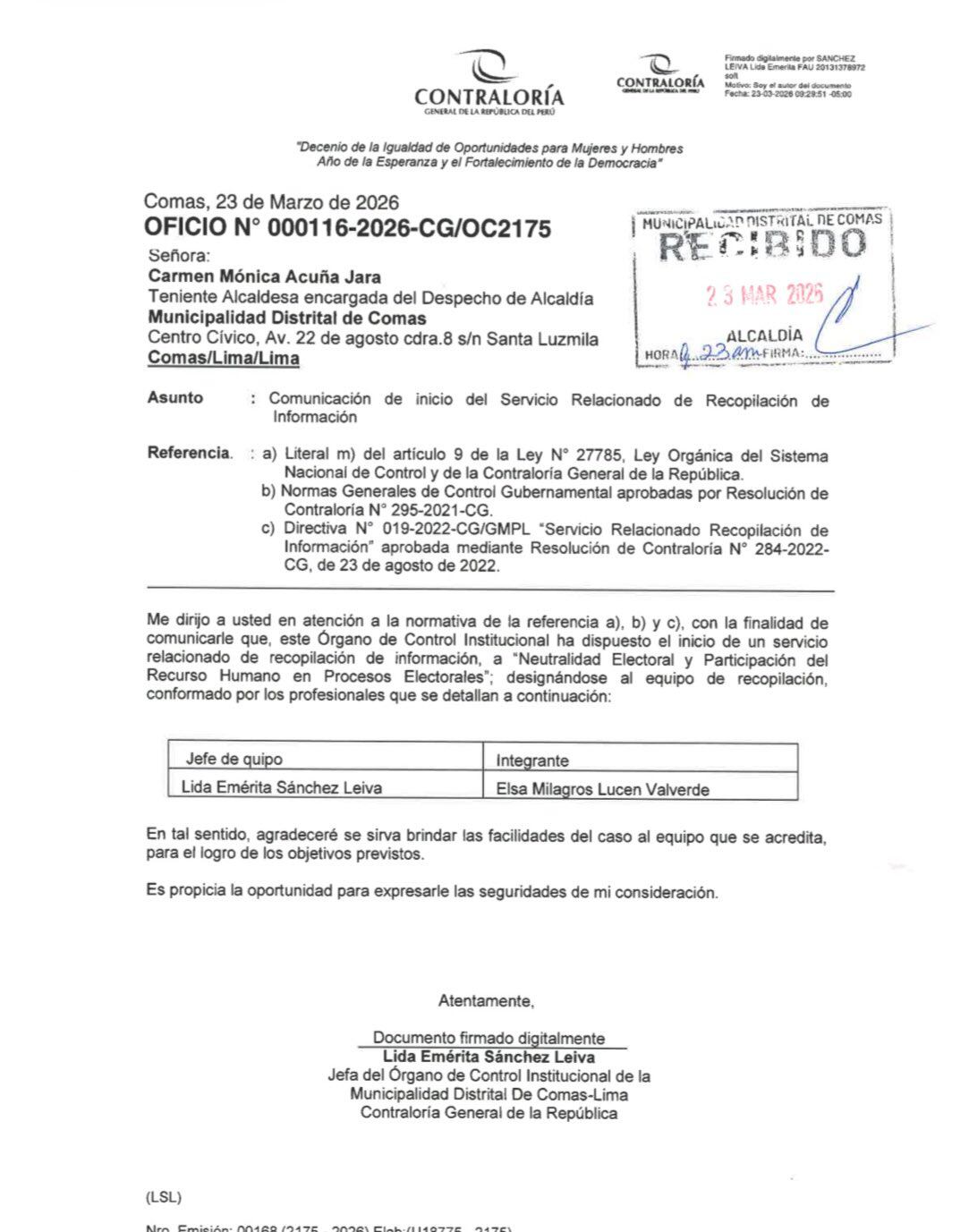 Oficio de Contraloría.