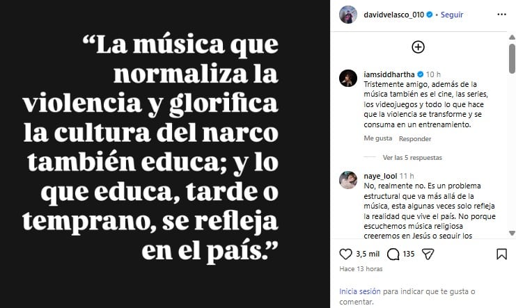 Uno de los músicos mexicanos que respondió a David, fue Siddhartha. (@davidvelasco_010)