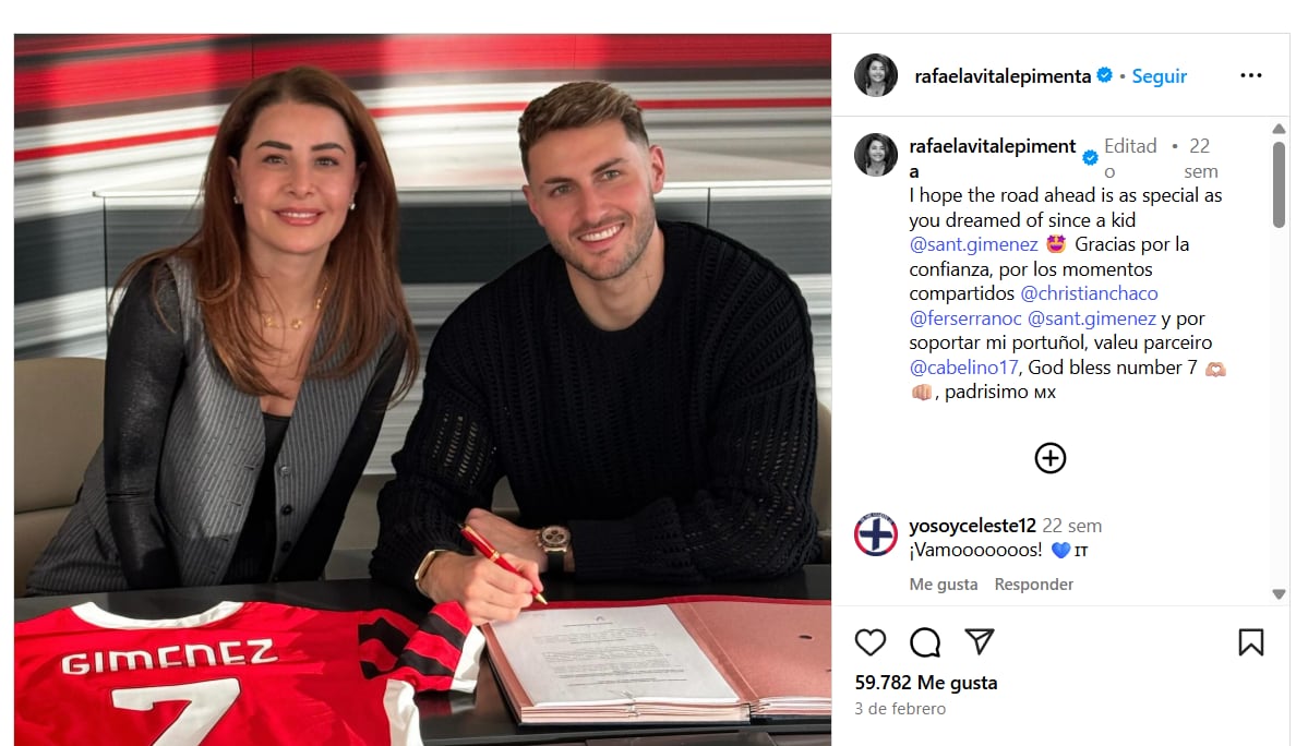 Rafaela Pimenta con Santiago Giménez despuès de conseguir la Copa Oro. (Instagram/Rafaela Pimenta)