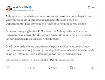 Andrés Julián Rendón se despachó contra Daniel Quintero