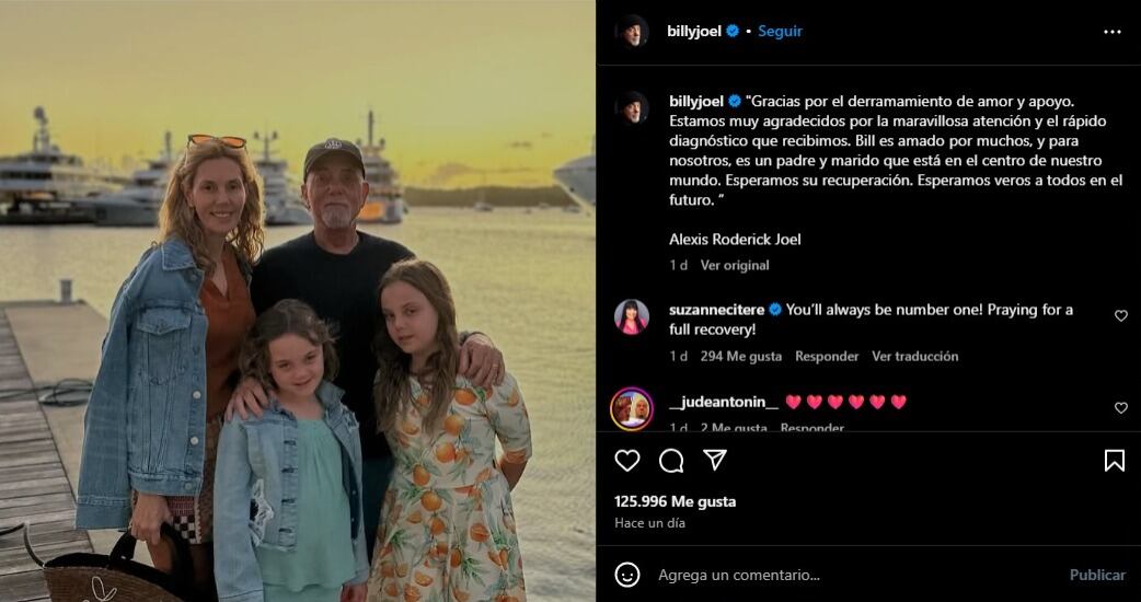 Alexa Ray Joel le dedicó un mensaje de apoyo a su padre Billy Joel. (Instagram/Billy Joel)