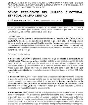 Tacha contra Rafael López Aliaga