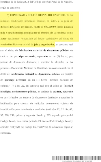 CONDENA DELFIN CASTEDO