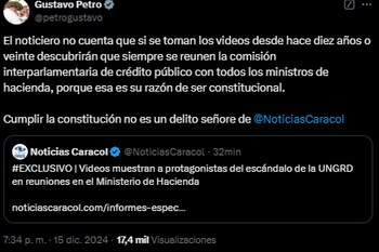 Gustavo Petro atacó a la prensa por revelar nueva información sobre el escándalo de la Ungrd - crédito: @petrogustavo/X