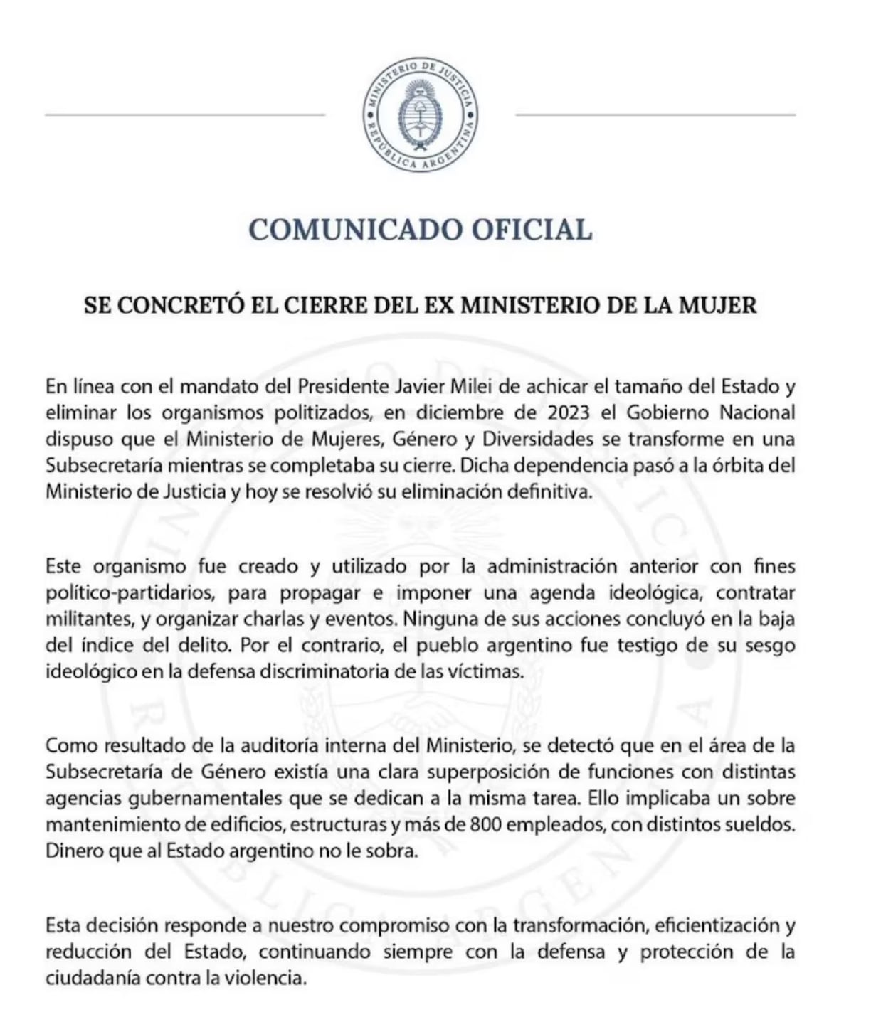 Disolución Ministerio de la Mujer junio 2024