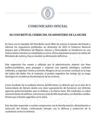 Disolución Ministerio de la Mujer junio 2024