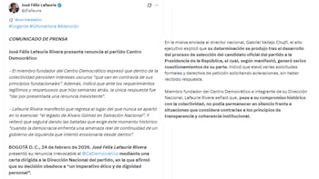 Salida de José Félix Lafaurie del Centro Democrático - crédito @jflafaurie/X