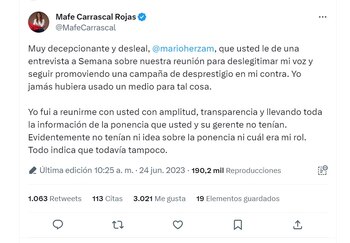 Agarrón entre el empresario Mario Hernández y la congresista María Fernanda Carrascal por la reforma laboral. Colprensa.