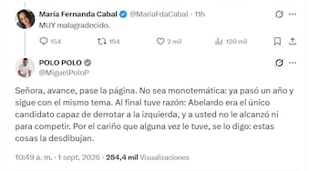 María Fernanda Cabal llamó "malagradecido" a Miguel Polo Polo y él le respondió - crédito @MiguelPoloP/X