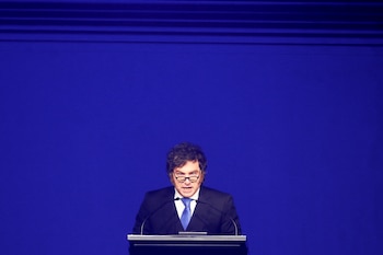 El presidente de Argentina, Javier Milei, habla durante la inauguración del V Encuentro Regional del Foro Madrid. EFE/ Esteban Garay
