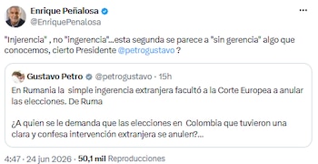 Enrique Peñalosa utilizó un juego de palabras para cuestionar a Gustavo Petro tras su mensaje sobre injerencia extranjera en las elecciones - crédito @EnriquePenalosa/X