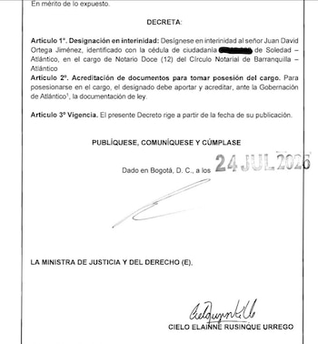Juan David Ortega Ramírez fue designado como notario interino número 12 de Barranquilla y respaldó en campaña a Iván Cepeda como líder del Pacto Histórico - crédito @MabelMClarito/X