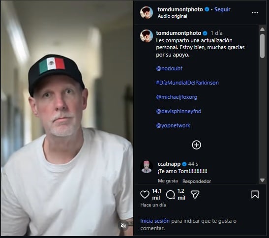 Tom Dumont describió que pasó por varias pruebas antes de saber que padece Parkinson. (Instagram)