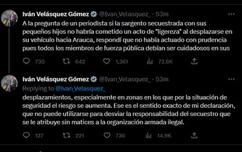 Rectificación ministro de Defensa Iván Velásquez a su imprudencia
Fuente: @Ivan_Velasquez_