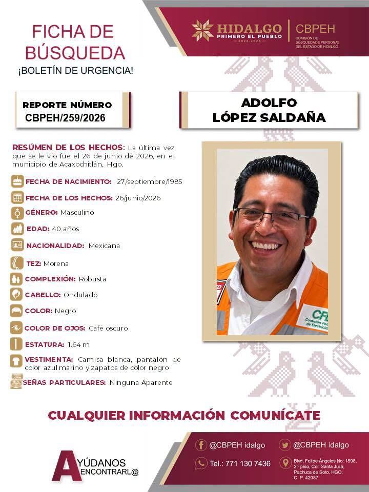 Foto: Comisión de Búsqueda de Personas del Estado de Hidalgo