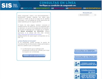 Consultas en línea del Seguro Integral de Salud.